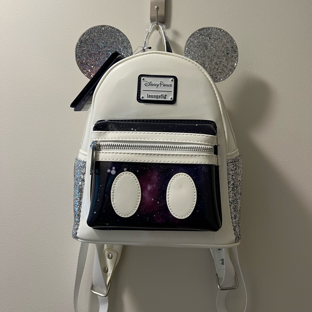Loungefly White and Silver Space Mountain Mickey Mouse Disney Parks Backpack